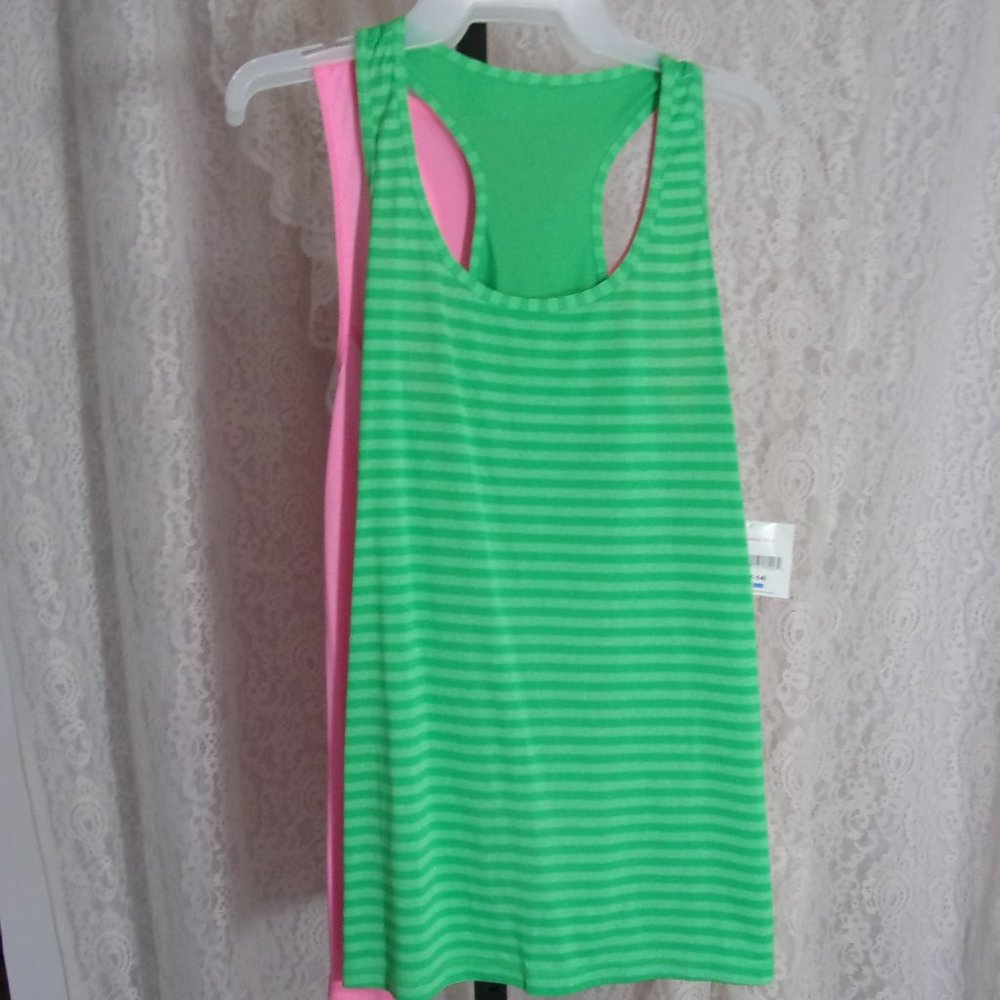 Pair Racer Back Tops Danskin Pink Green Size L NWT
